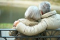 Portrait of elderly couple in autumn park Royalty Free Stock Photo