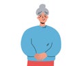 Portrait of an elderly gray-haired woman, grandmother. Dear grandmother. An elderly woman smiles
