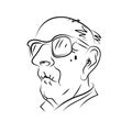Hand drawn portrait of an elderly man. Black and white graphics.