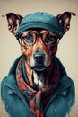 Portrait of elegant hipster dog with eyeglasses and beret. Perfect for mugs, t-shirts, banner.