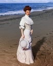 Portrait of an elegant Jane Austen style woman at the beach Royalty Free Stock Photo
