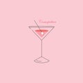 Portrait of elegant party glassware filled with the cocktail over pink background vector or color illustration