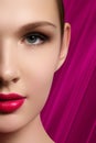 Portrait of elegant woman with pink lips. Beautiful young model Royalty Free Stock Photo