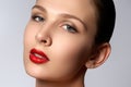 Portrait of elegant woman with red lips. Beautiful young model w Royalty Free Stock Photo