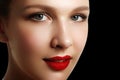 Portrait of elegant woman with red lips. Beautiful young model w Royalty Free Stock Photo