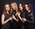 Portrait of elegant young women with a champagne glasses at celebration. Party time. Royalty Free Stock Photo