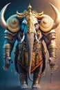 Portrait of elephant warrior in armor, soldier of army, fantasy character design