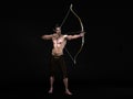 3D Rendering : A portrait of the elf male character standing with a golden bow and arrow in his hands Royalty Free Stock Photo