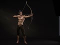 3D Rendering : A portrait of the elf male character standing with a golden bow and arrow in his hands Royalty Free Stock Photo