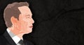 Portrait of Elon Musk on a dark grunge background with free space for your text, design