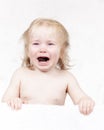 portrait of emotional tears crying baby toddler blond Royalty Free Stock Photo