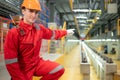 Portrait of engineer using repair tools of the electric train industry There is an electric car in the car repair factory Royalty Free Stock Photo