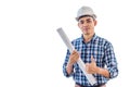 Portrait of engineer wear white safety helmet on isolated white backgrouond