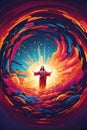 portrait of enlightened Jesus Christ showing path for salvation poster illustration