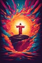 portrait of enlightened Jesus Christ showing path for salvation poster illustration
