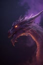 Portrait of an epic dragon, in a glowing purple mist, with glowing eyes