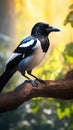 Portrait of an Eurasian magpie - Pica pica. Generative AI