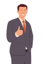 Portrait of excited business man dressed in black formal wear showing thumbs up sign Royalty Free Stock Photo