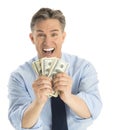 Portrait Of Excited Businessman Showing Dollar Bills Royalty Free Stock Photo