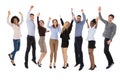 Portrait Of Excited College Students Raising Their Arms Royalty Free Stock Photo