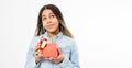 Portrait of an excited cute teen black woman holding opened present box isolated over white background Royalty Free Stock Photo