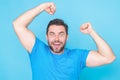 Portrait of excited man. Wow, it's unbelievable. Excited man opening mouth widely. Man with excited, amazed Royalty Free Stock Photo