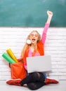 A portrait excited school girl college student. Royalty Free Stock Photo