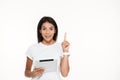 Portrait of an excited smart woman holding tablet Royalty Free Stock Photo