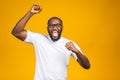 Portrait of excited young African American male screaming in shock and amazement. Surprised man looking impressed, can`t believe Royalty Free Stock Photo