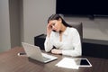 Portrait of exhausted and tired business woman in the office. Depression, sadness, problems, difficulties concept Royalty Free Stock Photo