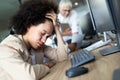 Portrait of an exhausted business woman sleeping at work Royalty Free Stock Photo