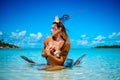 Portrait of exotic fantasy mermaid in blue ocean Royalty Free Stock Photo