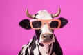 funny cute character animal colourful sunglasses cow face portrait head. Generative AI.