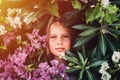 portrait face of candid beautiful little kid girl of eight years old with brown eyes on