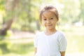 Portrait face of cute asian little girl and child happiness and fun in the park in the summer Royalty Free Stock Photo