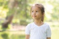 Portrait face of cute asian little girl and child happiness and fun in the park in the summer, smile and happy Royalty Free Stock Photo