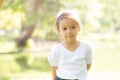 Portrait face of cute asian little girl and child happiness and fun in the park in the summer Royalty Free Stock Photo