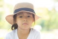 Portrait face of cute asian little girl and child happiness and fun in the park in the summer Royalty Free Stock Photo