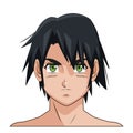 Portrait face manga anime male black hair green eyes