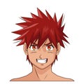 Portrait face manga anime male red hair eyes expression