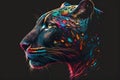 Portrait face of panthera with colorful paint. Generative AI