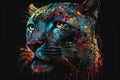 Portrait face of panthera with colorful paint. Generative AI