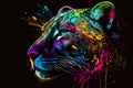 Portrait face of panthera with colorful paint. Generative AI