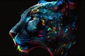 Portrait face of panthera with colorful paint. Generative AI