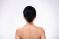 Portrait face shot of Young Asian 20s beautiful Woman open shoulder, turn back rear side show hair Royalty Free Stock Photo