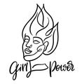 Portrait and face of woman in one continuous line with girl power lettering.