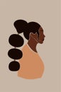 Portrait of faceless woman in profile. Abstract black girl with fashion hairstyle. Trendy minimal vector illustration Royalty Free Stock Photo