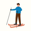 Portrait Of Faceless Young Man Skiing On White