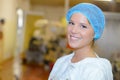 Portrait factory worker wearing hairnet Royalty Free Stock Photo