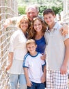 Portrait of family on hanging bridge